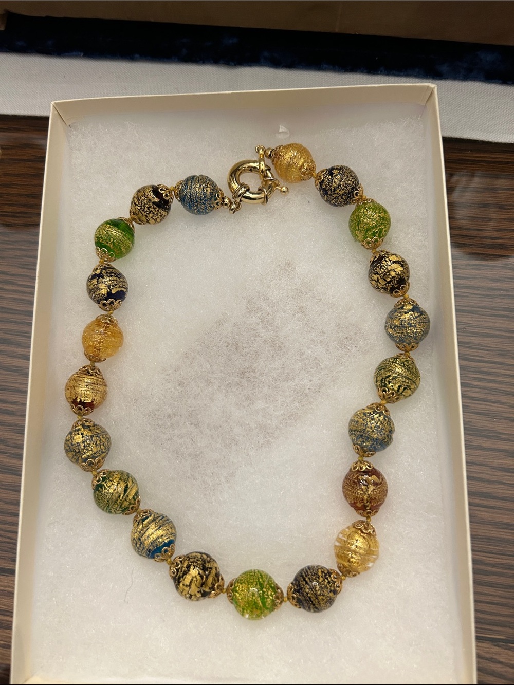 Gold and Multicolor Venetian Glass Bead Necklace